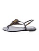 Prada Leather Crystal Embellishments T-Strap Sandals