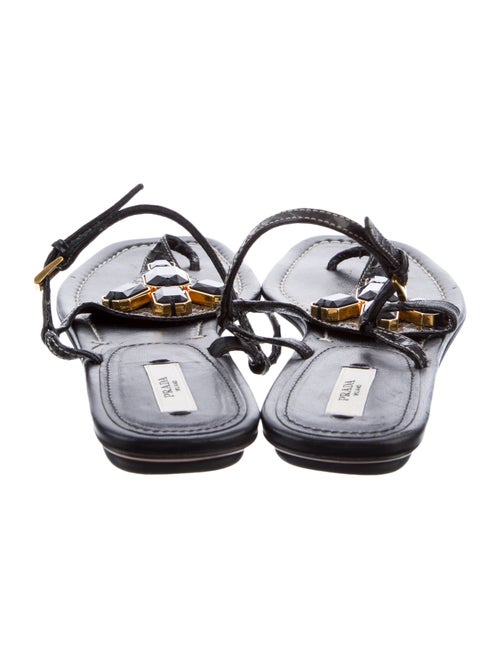 Prada Leather Crystal Embellishments T-Strap Sandals