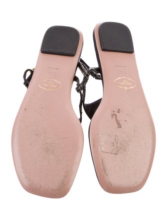 Prada Leather Crystal Embellishments T-Strap Sandals