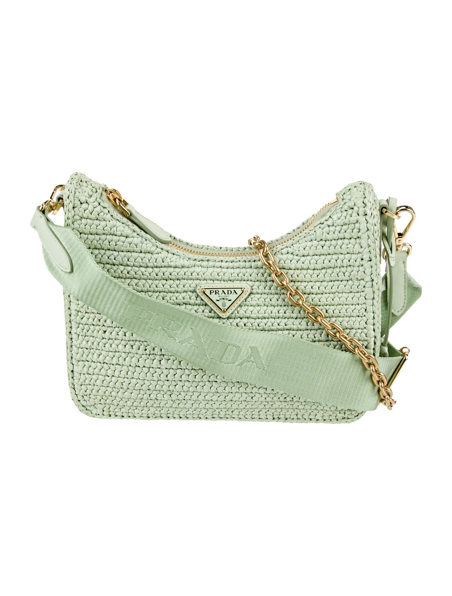 Prada Raffia Crochet-Knit Shoulder Bag