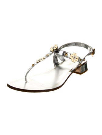 Prada Leather Studded Accents T-Strap Sandals