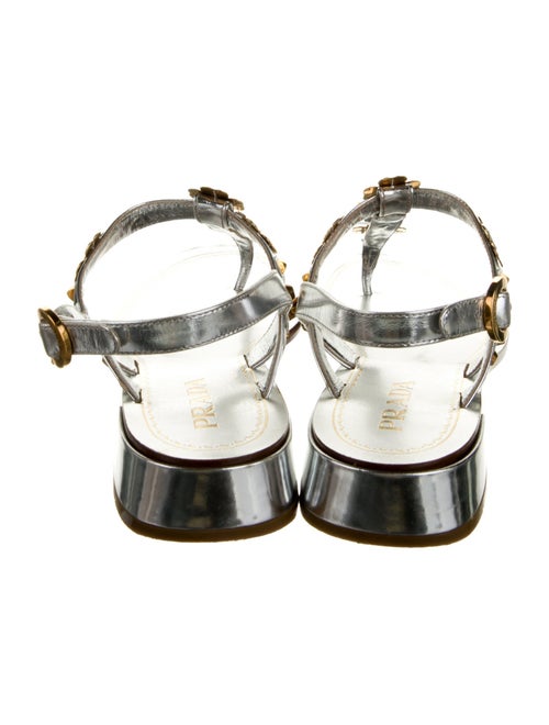 Prada Leather Studded Accents T-Strap Sandals