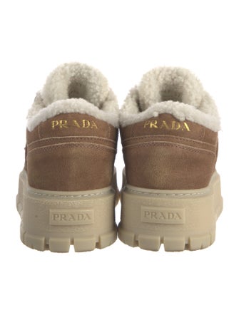 Prada Enameled Metal Triangle Suede Sneakers