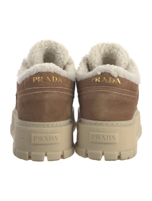 Prada Enameled Metal Triangle Suede Sneakers