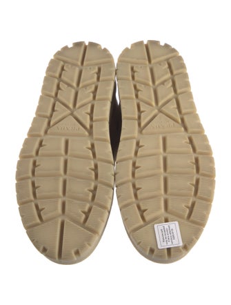 Prada Enameled Metal Triangle Suede Sneakers