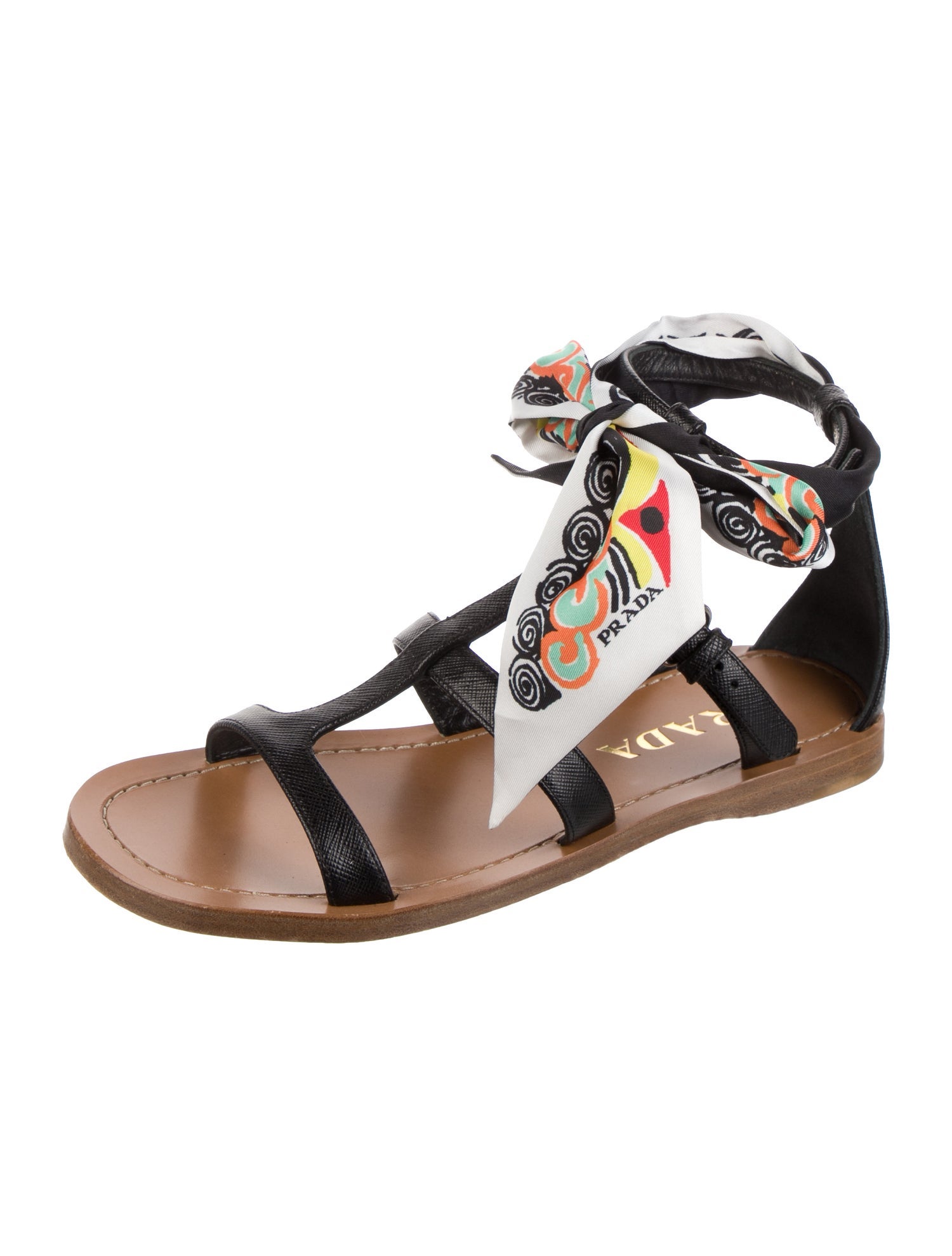 Prada Saffiano Leather Gladiator Sandals