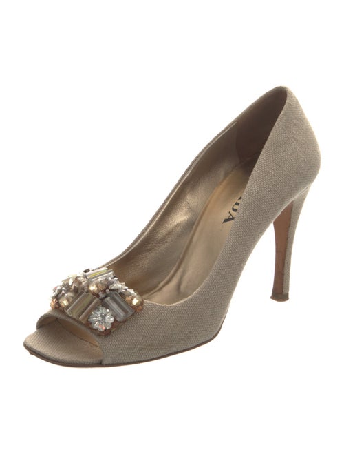 Prada Canvas Crystal Embellishments Pumps