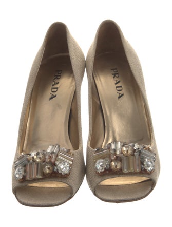 Prada Canvas Crystal Embellishments Pumps