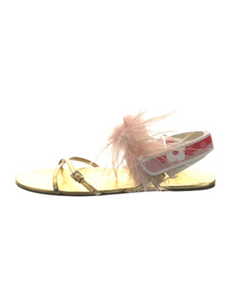 Prada Leather Feather Trim Slides