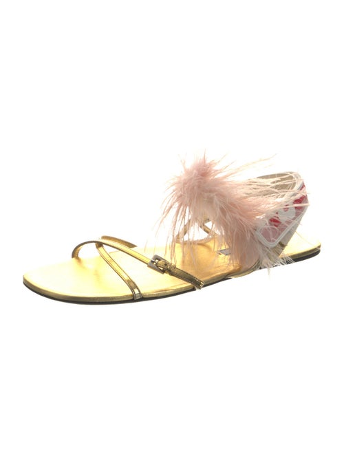 Prada Leather Feather Trim Slides