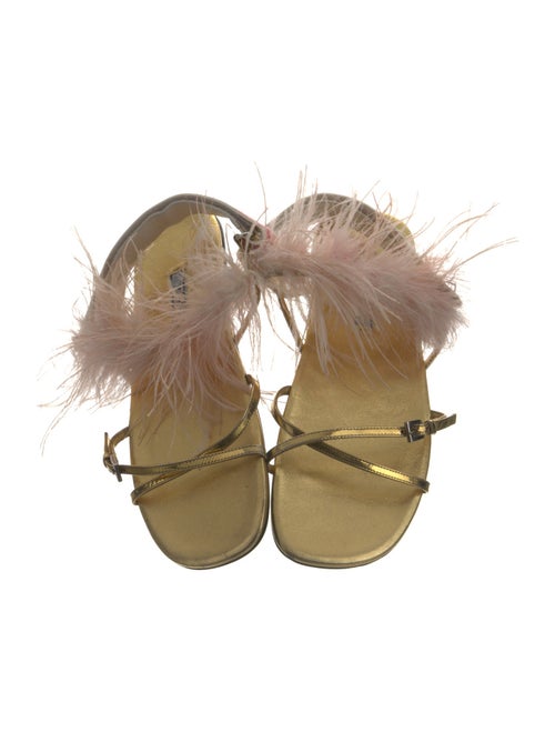 Prada Leather Feather Trim Slides