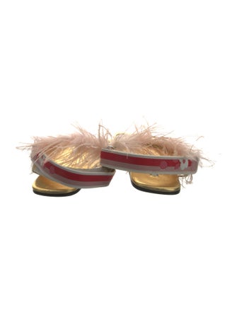 Prada Leather Feather Trim Slides