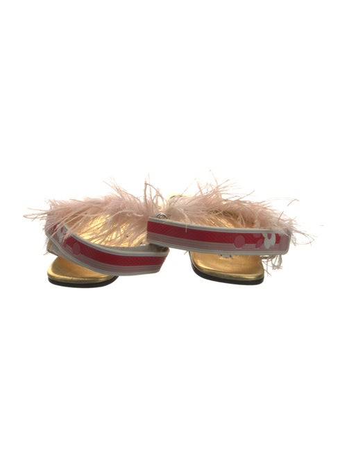 Prada Leather Feather Trim Slides