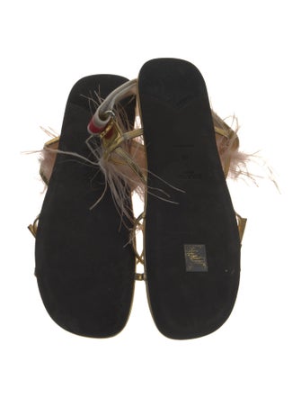 Prada Leather Feather Trim Slides