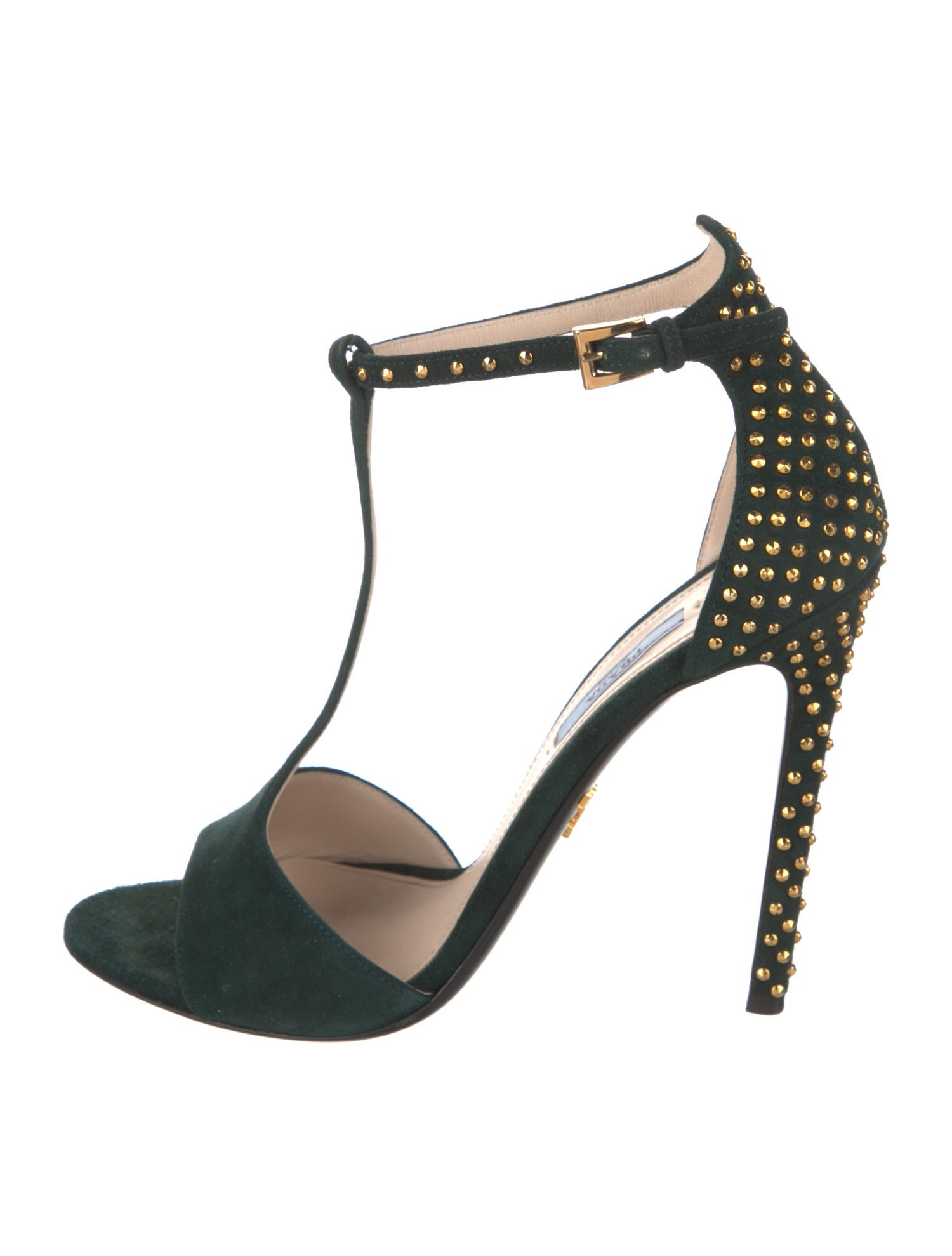 Prada Suede Studded Accents T-Strap Sandals