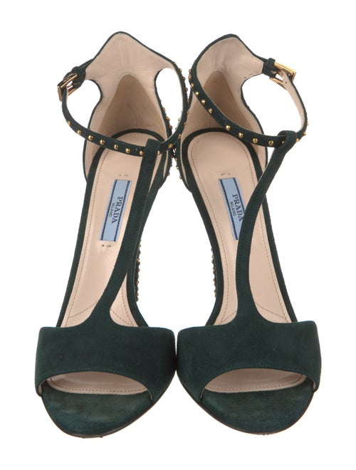 Prada Suede Studded Accents T-Strap Sandals