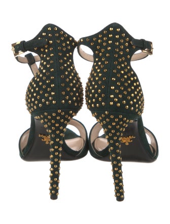 Prada Suede Studded Accents T-Strap Sandals
