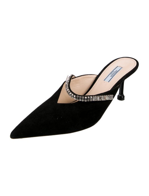 Prada Suede Crystal Embellishments Mules