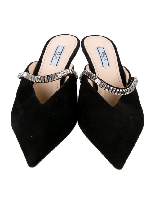 Prada Suede Crystal Embellishments Mules