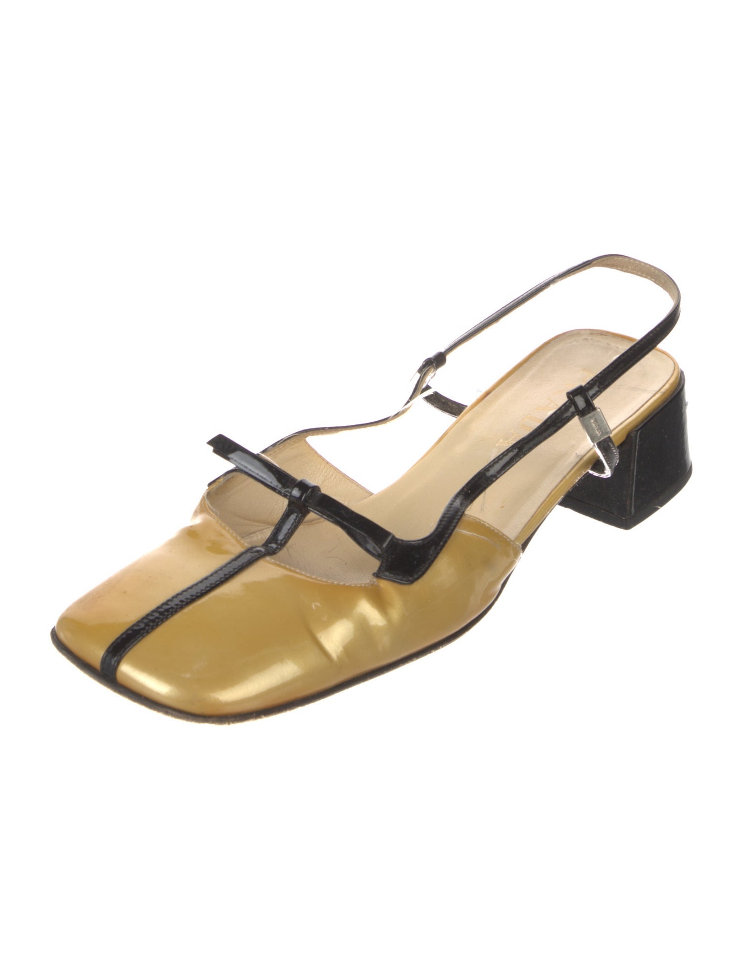 Prada Patent Leather Leather Trim Embellishment Slingback Flats