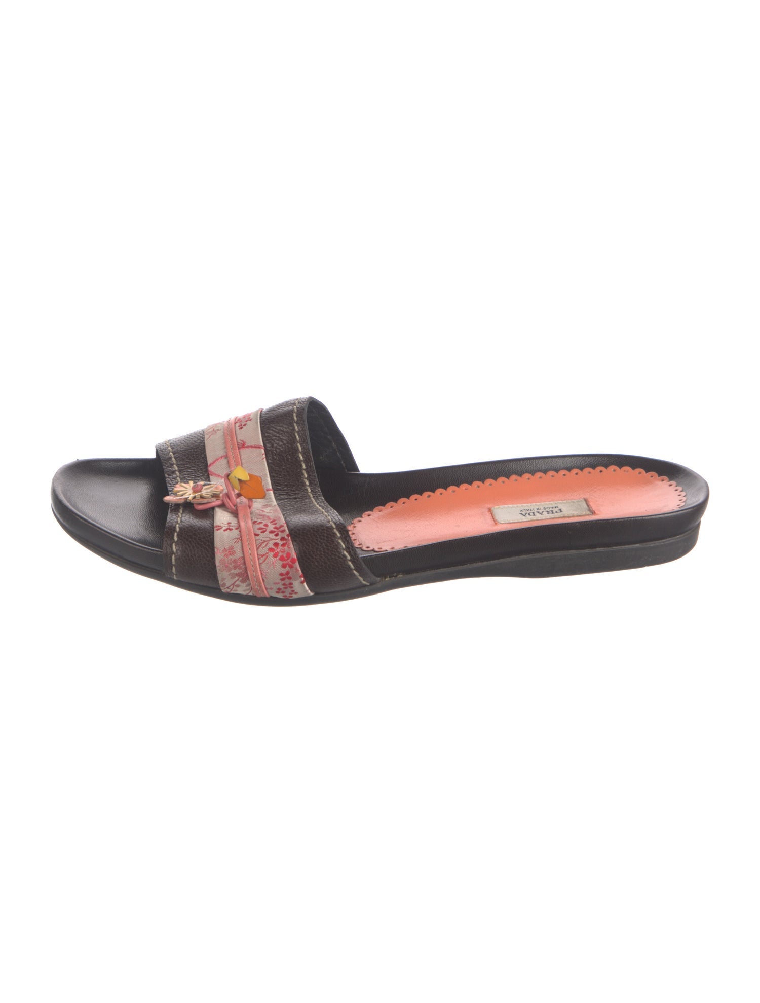 Prada Leather Floral Print Slides