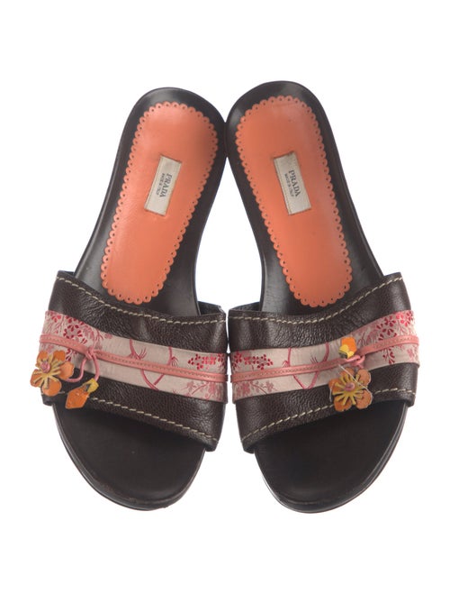 Prada Leather Floral Print Slides
