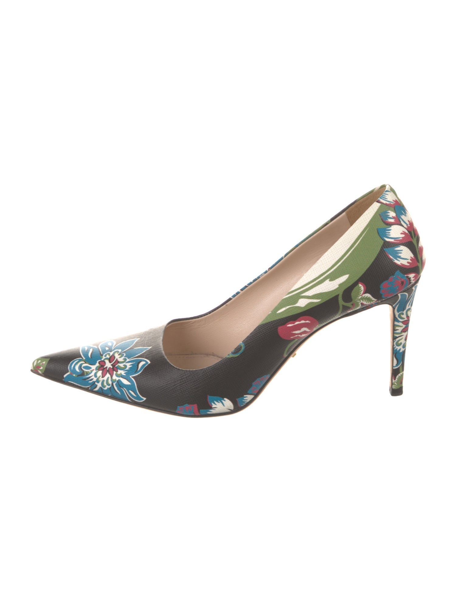 Prada Leather Floral Print Slingback Pumps