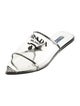 Prada Enameled Metal Triangle Patent Leather Mules