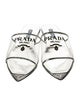 Prada Enameled Metal Triangle Patent Leather Mules