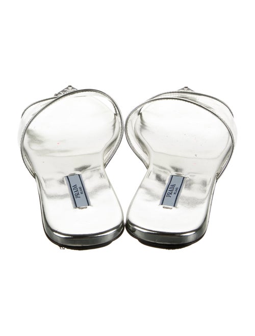 Prada Enameled Metal Triangle Patent Leather Mules