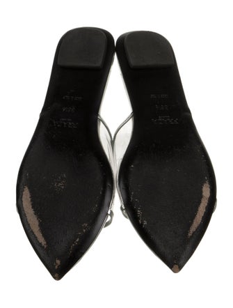 Prada Enameled Metal Triangle Patent Leather Mules