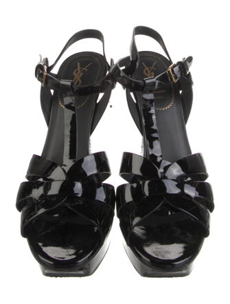 Yves Saint Laurent Rive Gauche Patent Leather T-Strap Sandals
