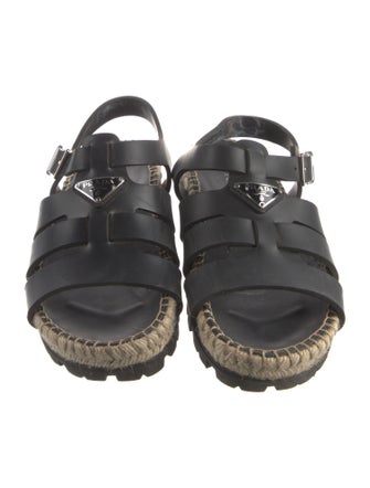 Prada Enameled Metal Triangle Rubber Gladiator Sandals