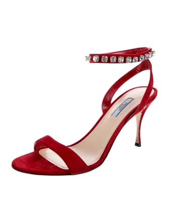 Prada Suede Crystal Embellishments Sandals