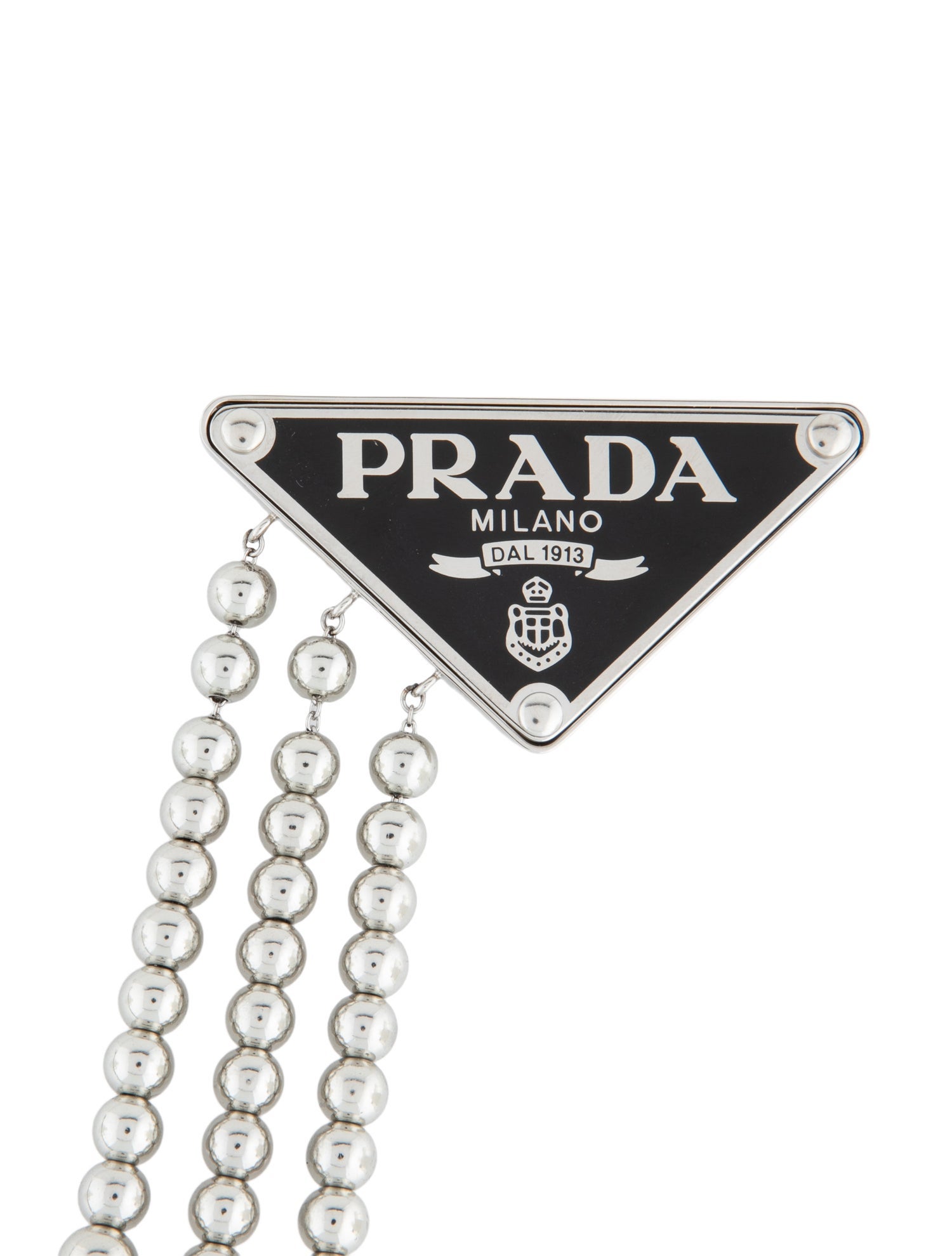 Prada Enamel Triangle Ball Bead Multi-Chain Brooch Necklace