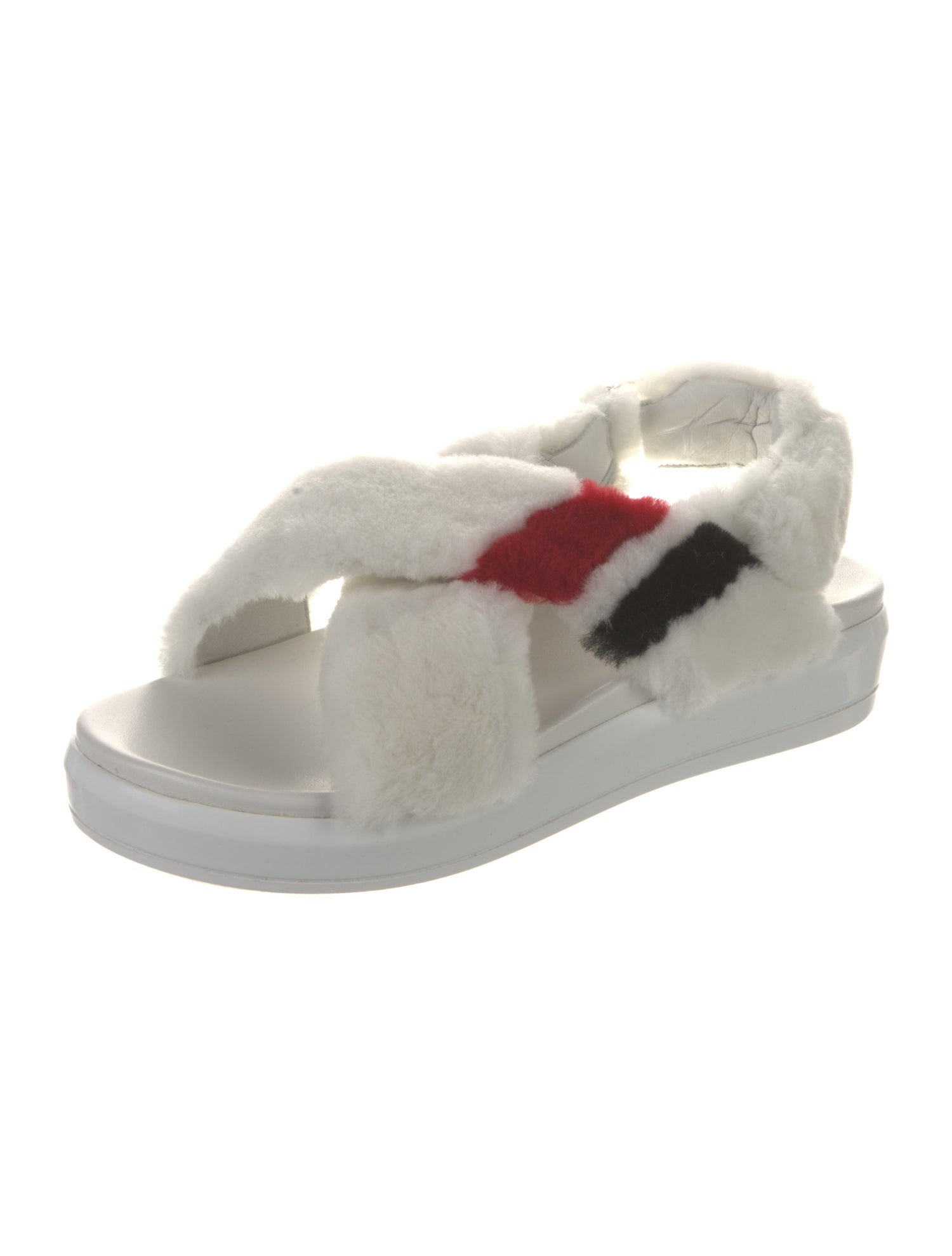 Prada Shearling Striped Slingback Sandals
