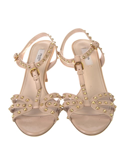 Prada Patent Leather Studded Accents T-Strap Sandals