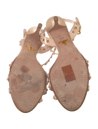 Prada Patent Leather Studded Accents T-Strap Sandals