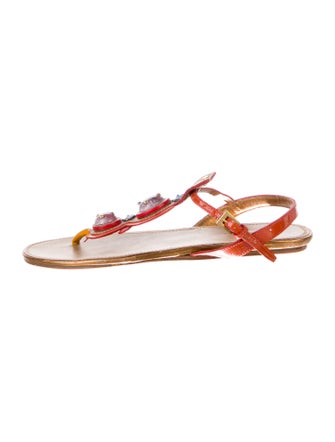 Prada Leather Crystal Embellishments Slingback Sandals
