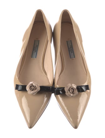 Prada Patent Leather Bow Accents Ballet Flats