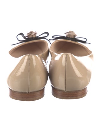 Prada Patent Leather Bow Accents Ballet Flats