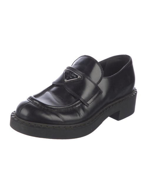 Prada Enameled Metal Triangle Leather Oxfords