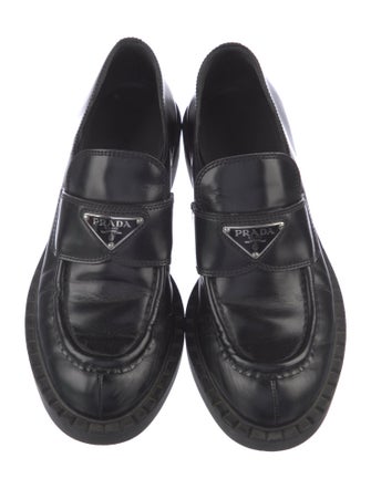 Prada Enameled Metal Triangle Leather Oxfords
