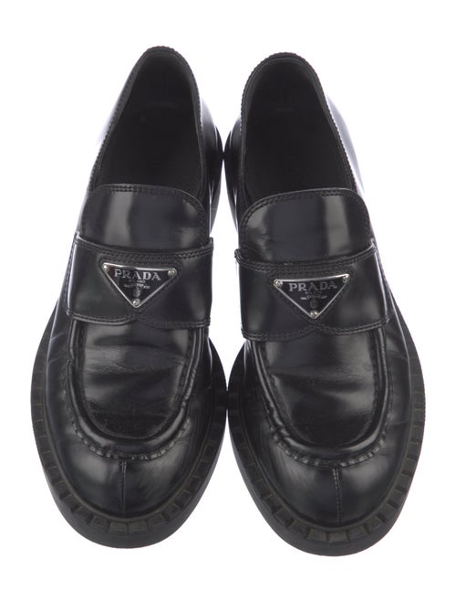 Prada Enameled Metal Triangle Leather Oxfords