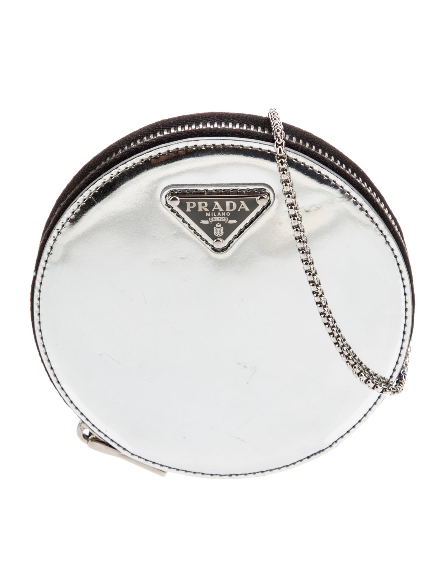 Prada Enameled Metal Triangle Round Contenitori Mini