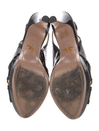 Prada Patent Leather Whipstitch Trim Slingback Sandals