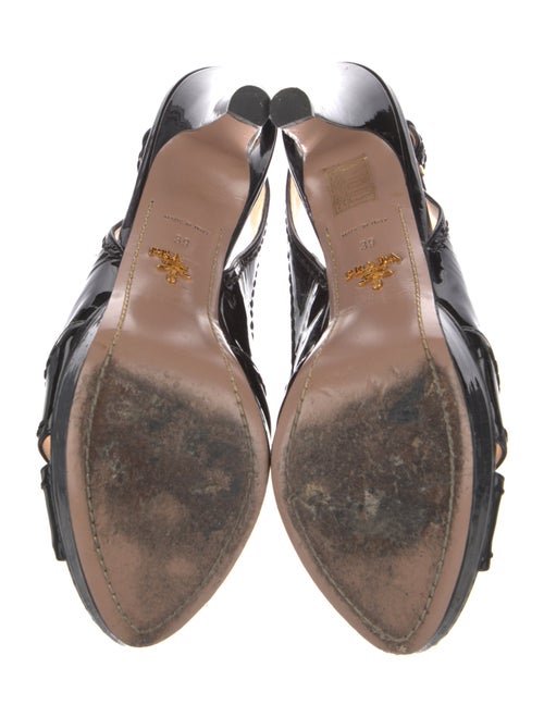 Prada Patent Leather Whipstitch Trim Slingback Sandals