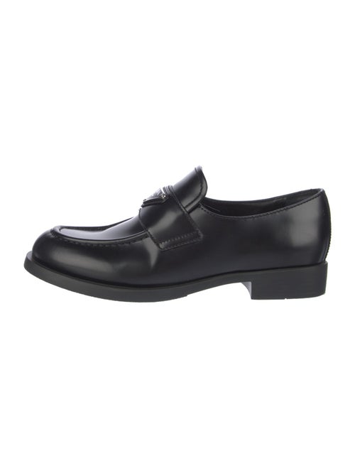 Prada Enameled Metal Triangle Leather Loafers