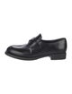 Prada Enameled Metal Triangle Leather Loafers