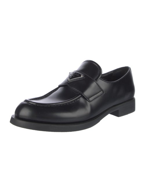 Prada Enameled Metal Triangle Leather Loafers